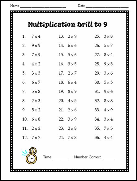 Free Printable Multiplication Drill Worksheets